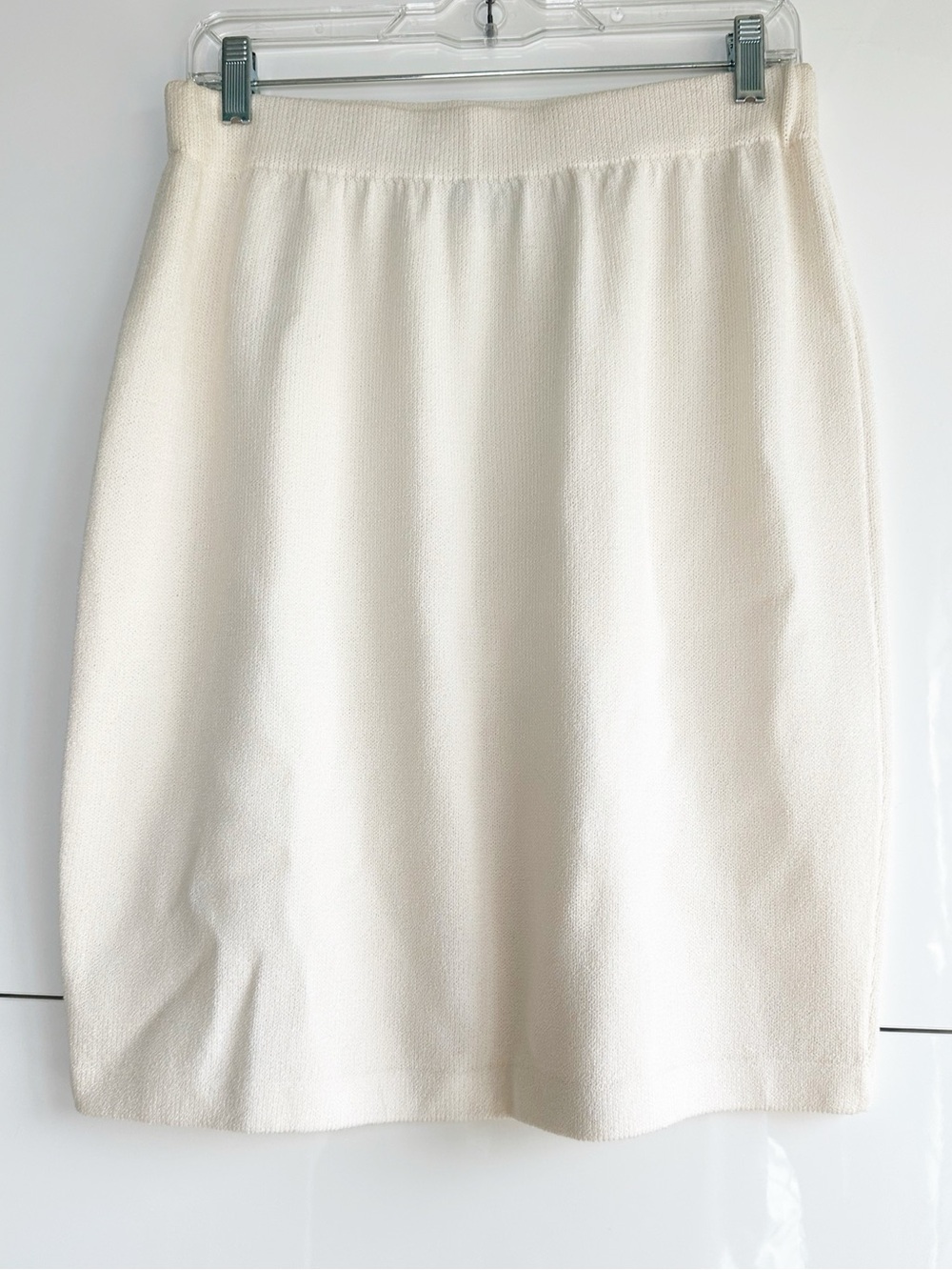 St. John Collection Santana Ivory Knit Pencil Skirt Size 14 Made in USA